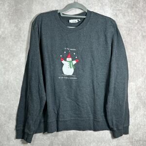 Hot‎ Cotton Sweatshirt Womens XL Gray In The Meadow Snowman Crew Neck Christmas